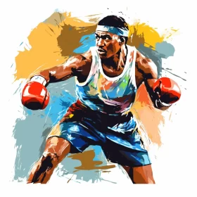 Vivid Yombe Art Style African Boxer Illustration with Ferrania P30 Techniques AI Image