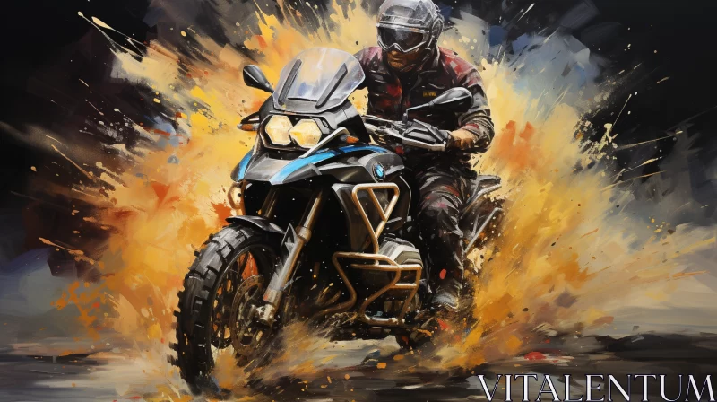 Contemporary Metallurgy Artwork of Man on Motorcycle AI Image