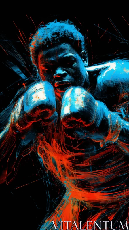 AI ART Expressive Artwork of Boxer in Mid-Punch with Bold Palette & African Art Influences
