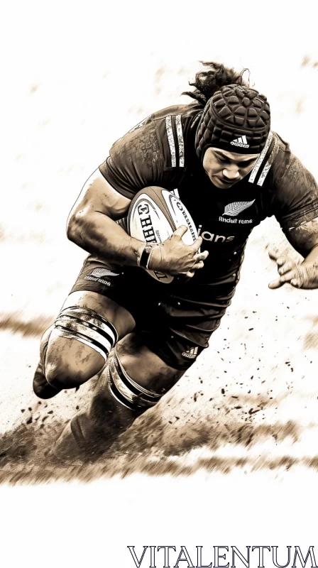 Ultra-HD Monochrome Rugby Player Image with Maori Art Elements & Abstract Aesthetic AI Image