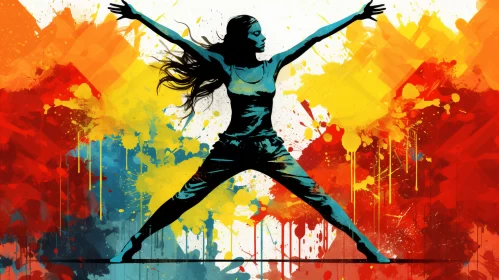 Vibrant Stencil Art of Energetic Female Dancer in Dynamic Pose AI Image