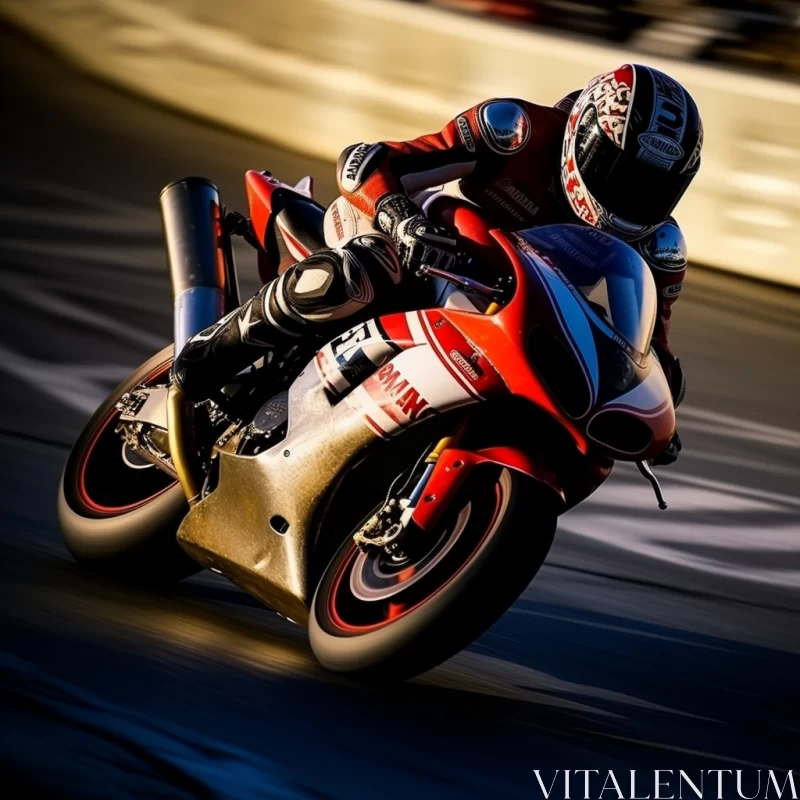 High-Resolution Motorcycle Race Image in Vivid Red and Bronze Hues AI Image