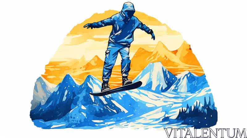 AI ART Dynamic Snowboarding Scene in High Contrast Colors with Muralist and Manga Art Influences