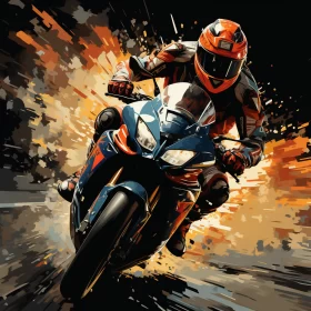 Impasto Style Motorcycle Jump Action Artwork AI Image