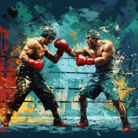 Intense Boxing Match Depicted in Vibrant Precisionist Style Artwork AI Image