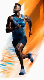 Powerful Sprinter Portrayal Against Indigo and Orange Background AI Image
