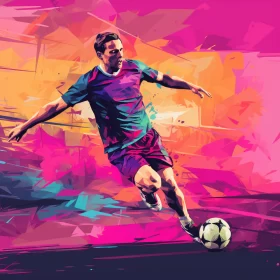 Vibrant and Dynamic Abstract Soccer Game Artwork with Mid-Century and Cubist Influences AI Image