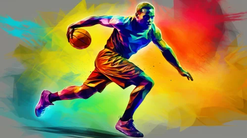 Dynamic Cartoon-style Basketball Player Image with Vibrant Background AI Image
