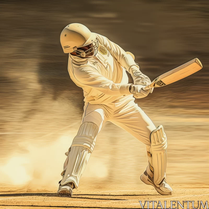 Sunlit Cricket Scene with Biopunk Aesthetics and Detailed Imagery AI Image