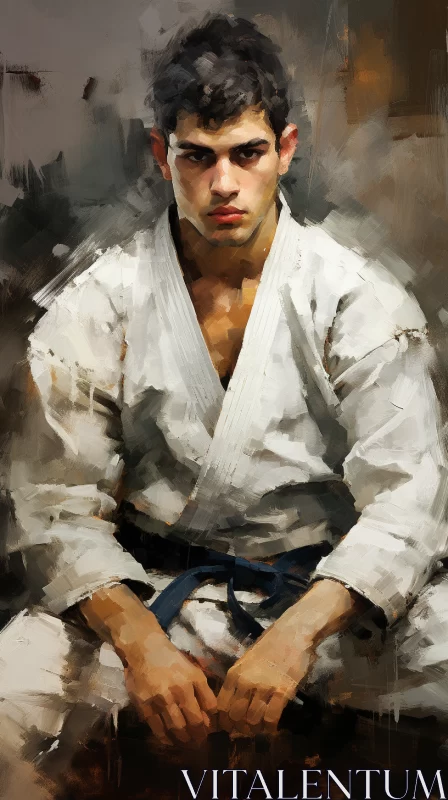 8K Oil Painting of Karate Artist Mid-Kick with Textured Brushstrokes AI Image