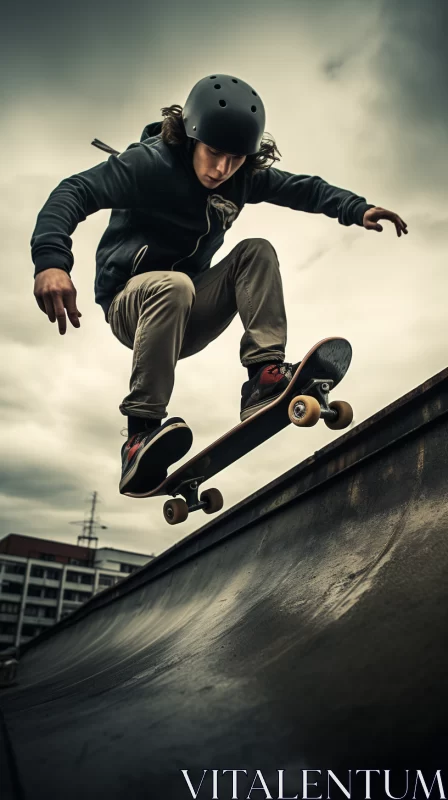 Dynamic Skateboarder Performing Tricks in Urban Backdrop, Captured in Schlieren Photography Style AI Image