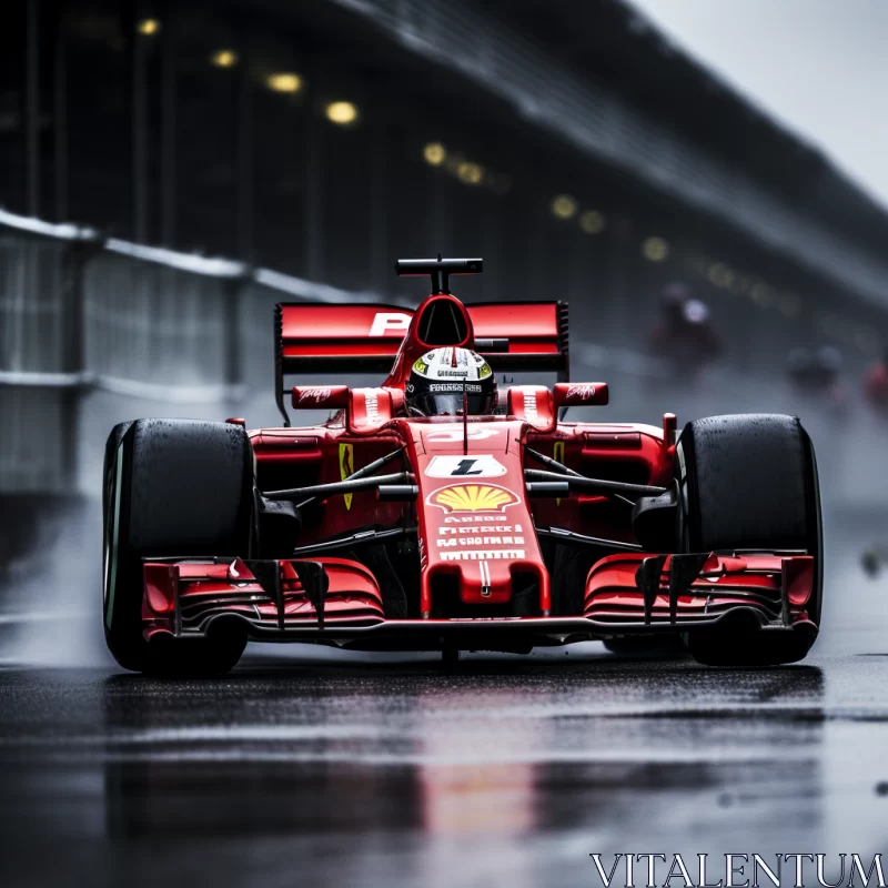 Ferrari Formula 1 Car in Rain: A Powerful Display of Detail and Drama  - AI Generated Images AI Image