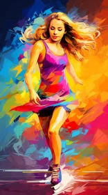 Impressionistic Digital Painting of Skateboarding Woman in Bold Colors AI Image