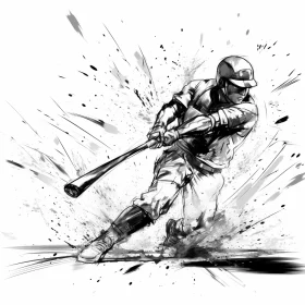 Action-Packed Baseball Player in Monochrome Artwork AI Image