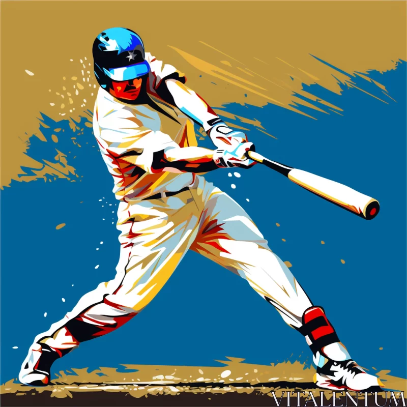 AI ART Gold and Blue Pop-Art Baseball Player Artwork