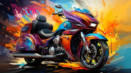 Metallic Motorcycle Caricature with Fauvist Colors AI Image
