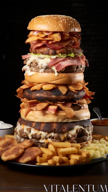 Monumental Stacked Burger Over Fries: A Frostpunk Aesthetic AI Image