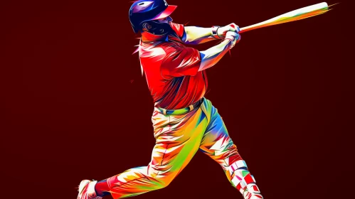 Multicolor Baseball Player in Action with Fauvism Style AI Image