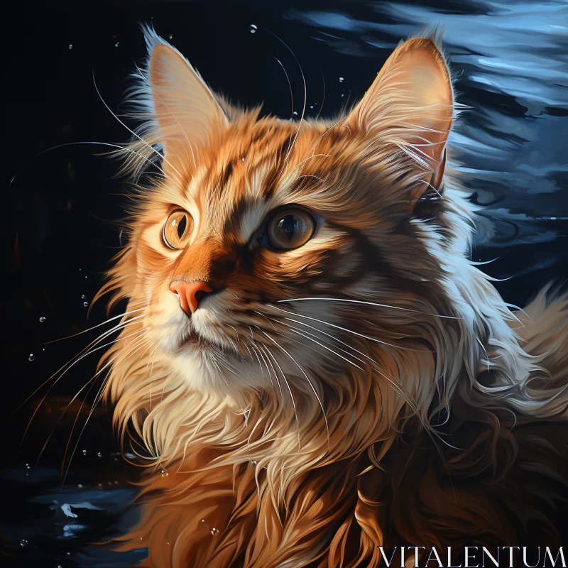Chiaroscuro Effect: Orange Tabby Cat in Water Artwork AI Image