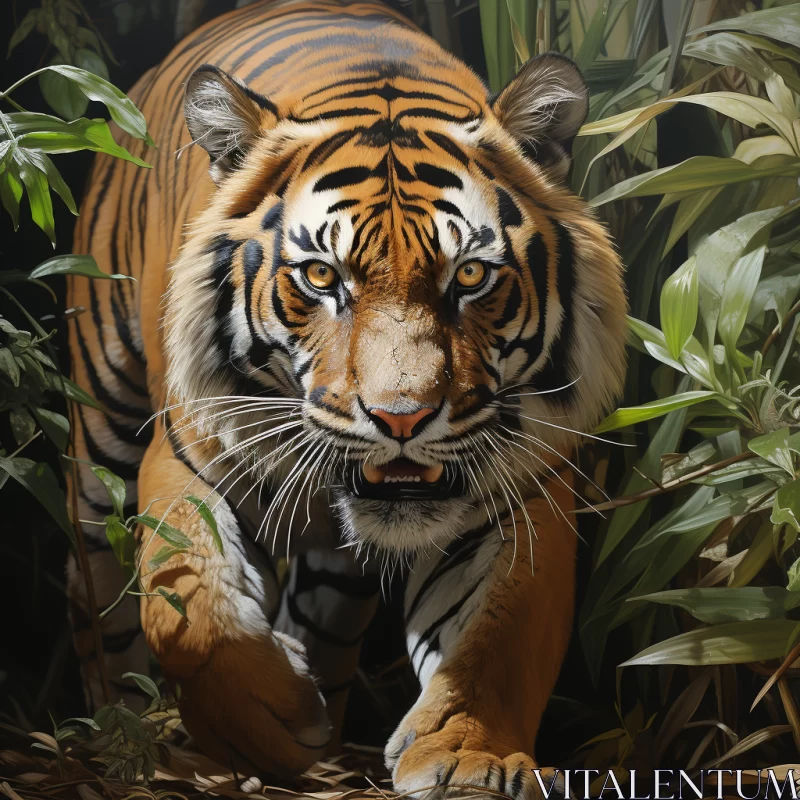 Detailed Realistic Painting of a Tiger in a Jungle AI Image