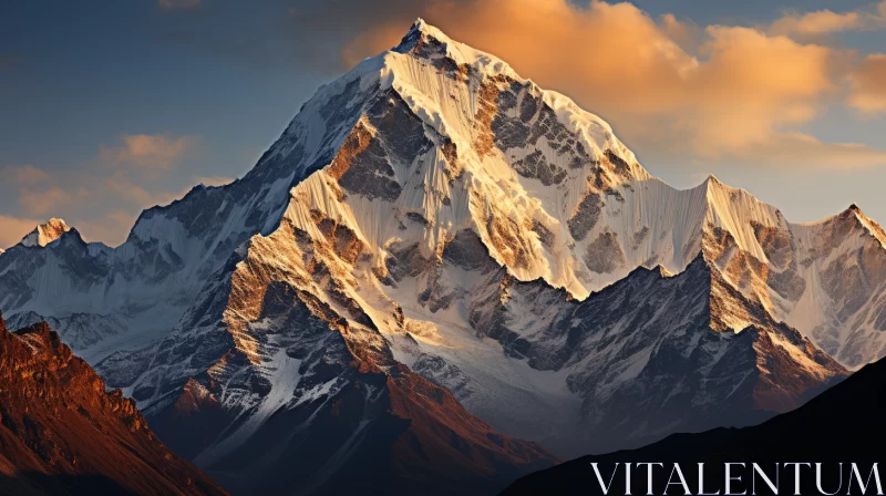 Snow-Capped Himalayan Peaks under Vibrant Sunset Sky AI Image