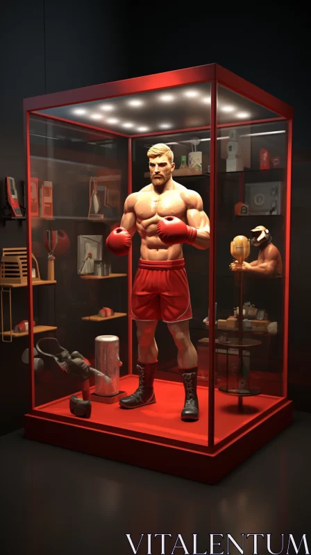 3D Model of Determined Boxer & Equipment in Museum setting AI Image