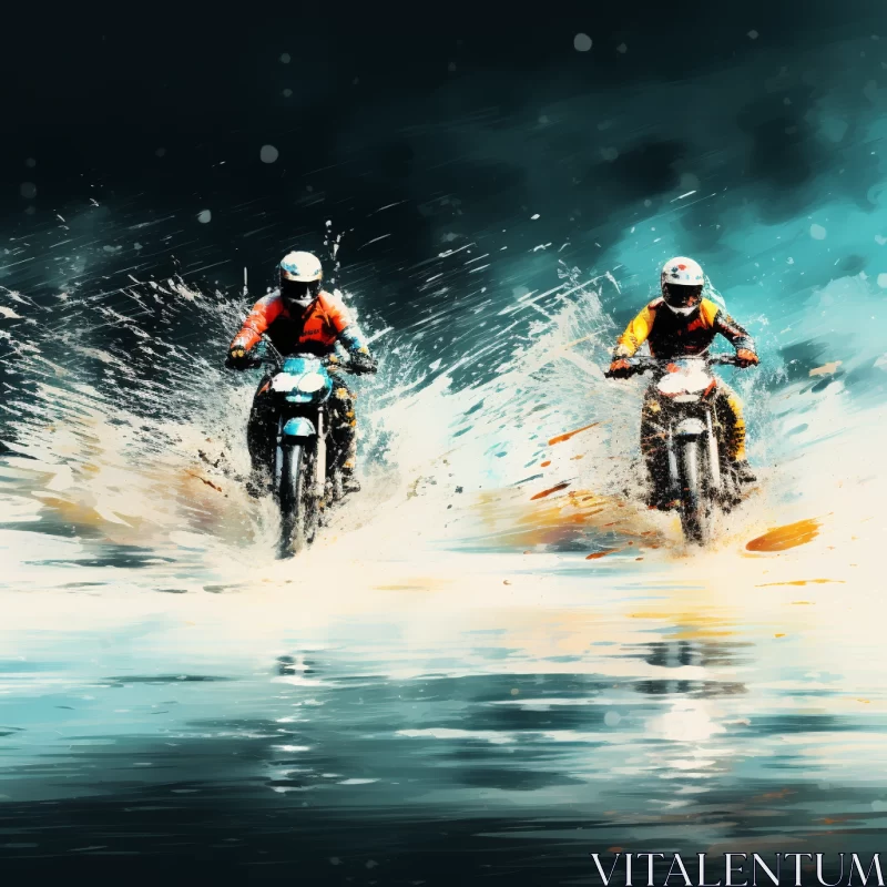 AI ART 8K Action Painting of Motorcycles in Water with Bold Colors