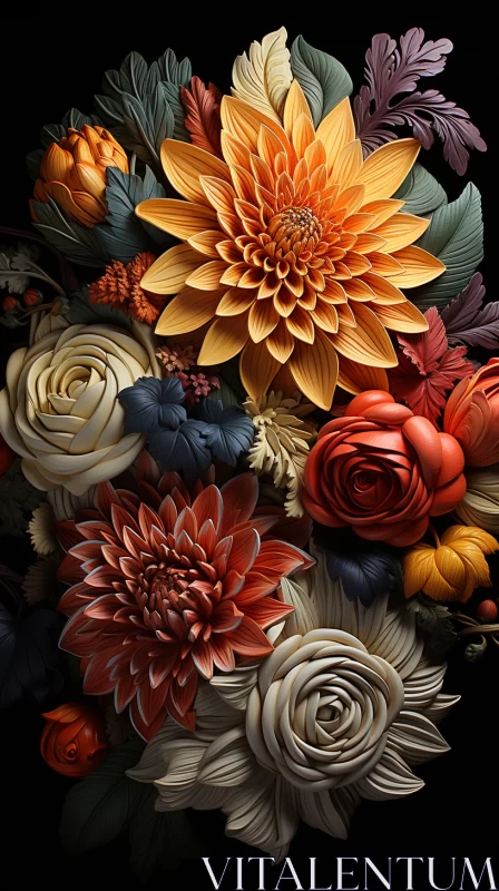 Intricate Flower Composition with Warm Palette and Multilayered Textures AI Image