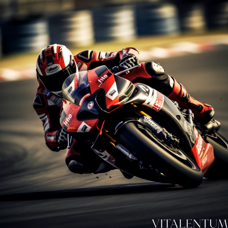 Motorcycle Racer in Sharp Turn Under Dark Red Lighting in 32k UHD Quality AI Image