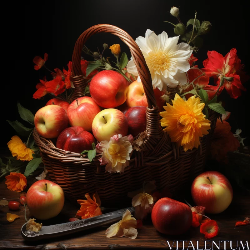 Romantic Still Life with Apples and Flowers AI Image