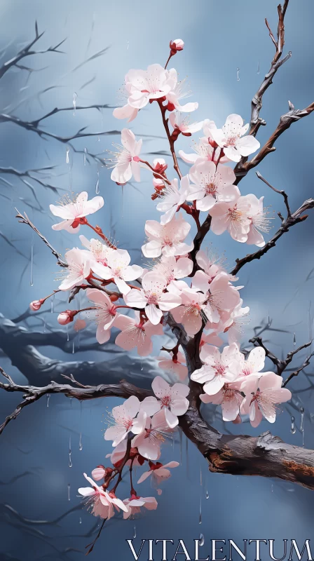 Sakura Blossoms: A Study in Realistic Rendering and Chiaroscuro AI Image