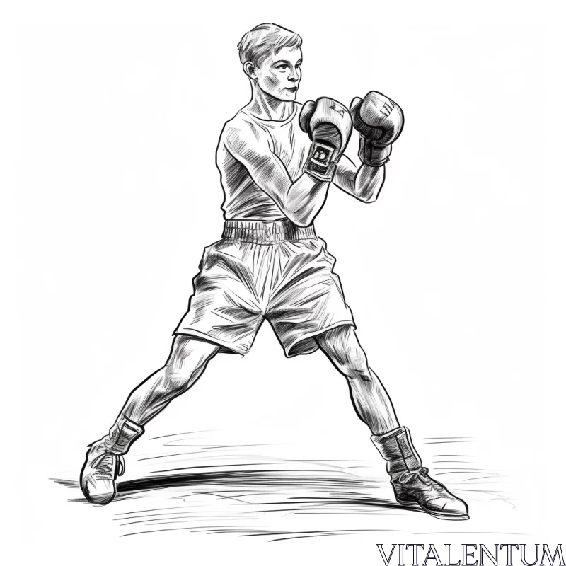 Vintage Boxing Fighter Illustration in Monochrome AI Image