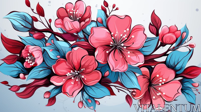 Cherry Blossoms in Vibrant Neo-Traditional Style AI Image