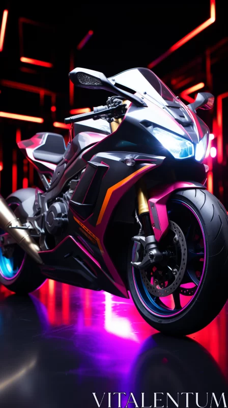 Futuristic Motorcycle Bathed in Neon Lights AI Image