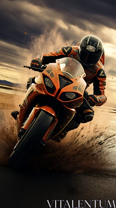 High-Energy, 32k UHD Image of Motorcycle Racer on Dirt Road AI Image