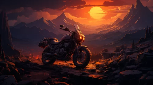 Infrared Neon Motorcycle Art in Rocky Mountain Sunset AI Image