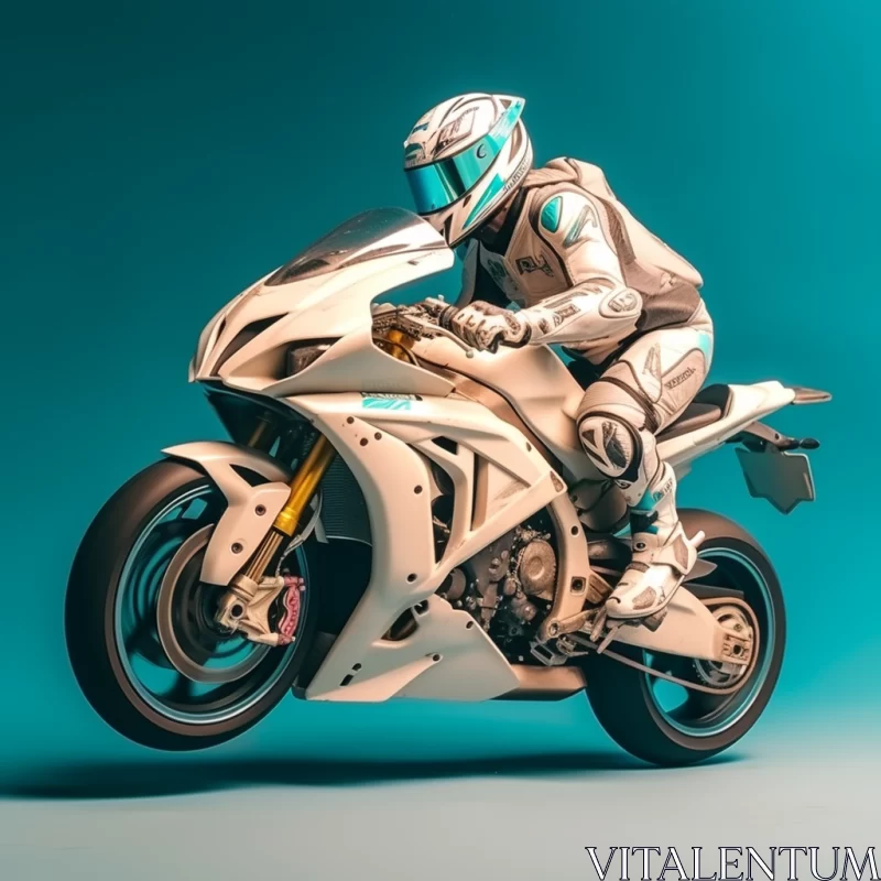 3D Rendering of Human Figure on Motorbike in Precisionist Style AI Image