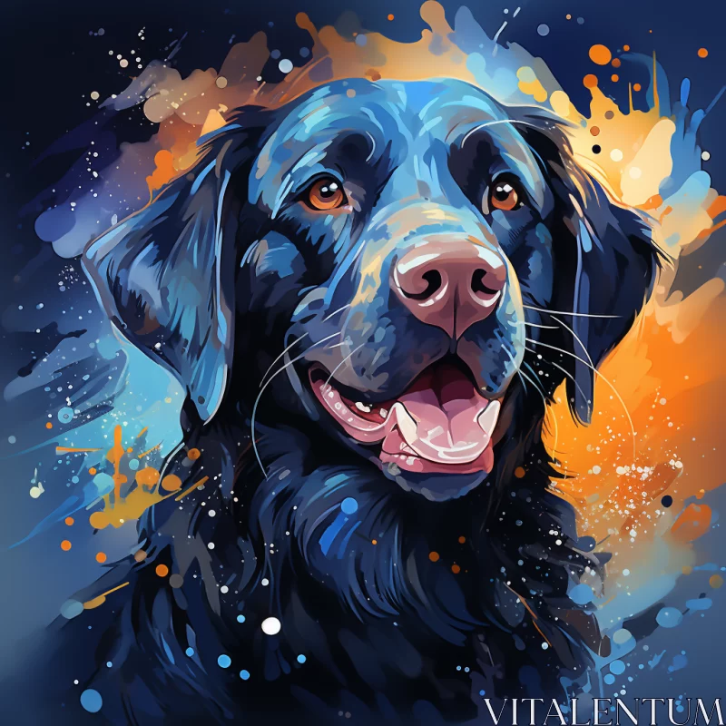 Detailed Black Dog Speedpainting with Blue and Amber Shades AI Image
