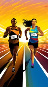 Editorial Style Poster Art of Athletic Race at Sunset AI Image