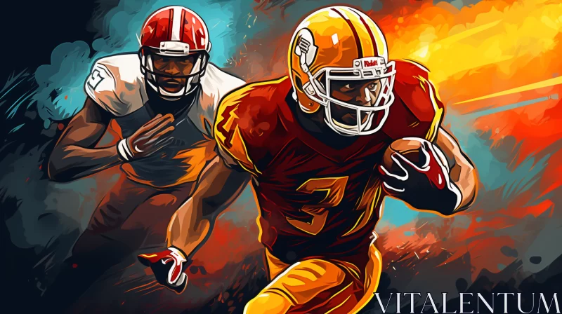 Intense Football Match in Airbrush Style with Bold Strokes and High-Contrast Shading AI Image