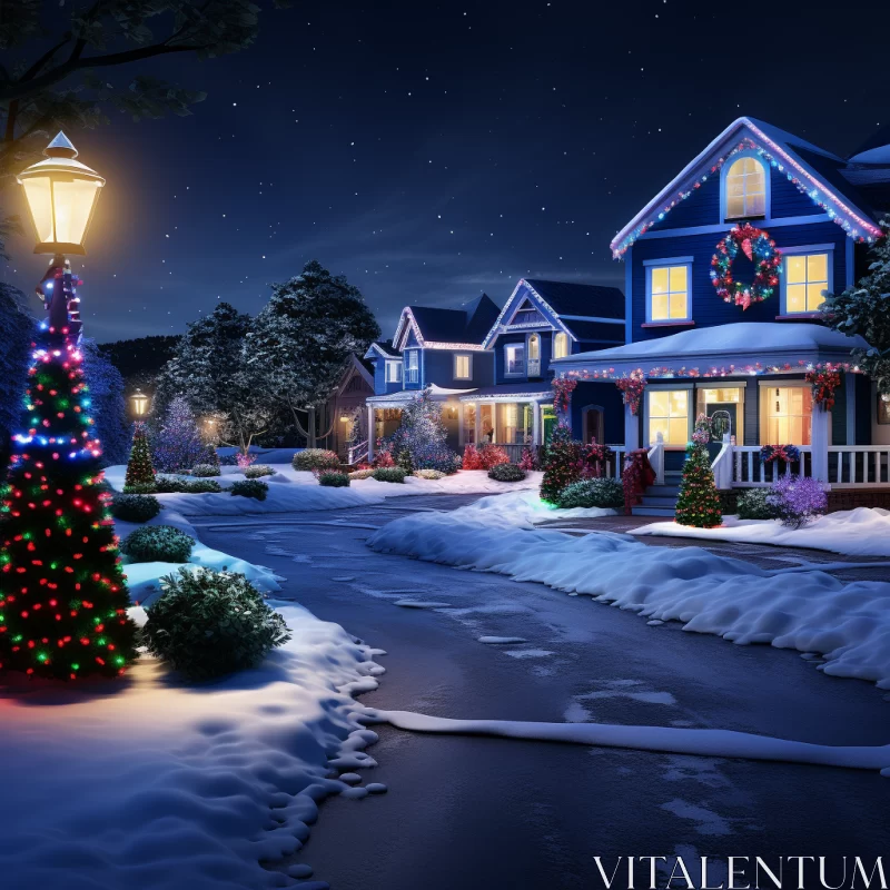 Photorealistic Christmas Village on Snowy Street AI Image
