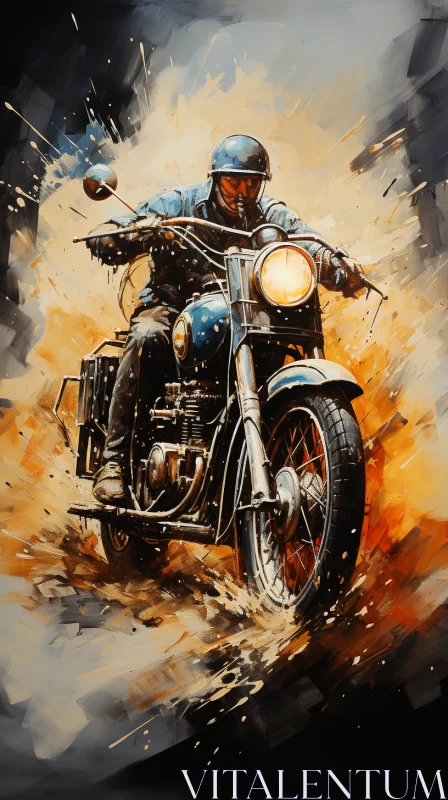 Vintage Style Digital Painting of Man on Motorcycle AI Image