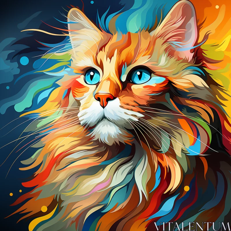 Abstract Orange Cat Painting on Dark Background AI Image