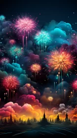 Colorful Fireworks Illuminating the Night Sky - Fantastical Fusion AI Image