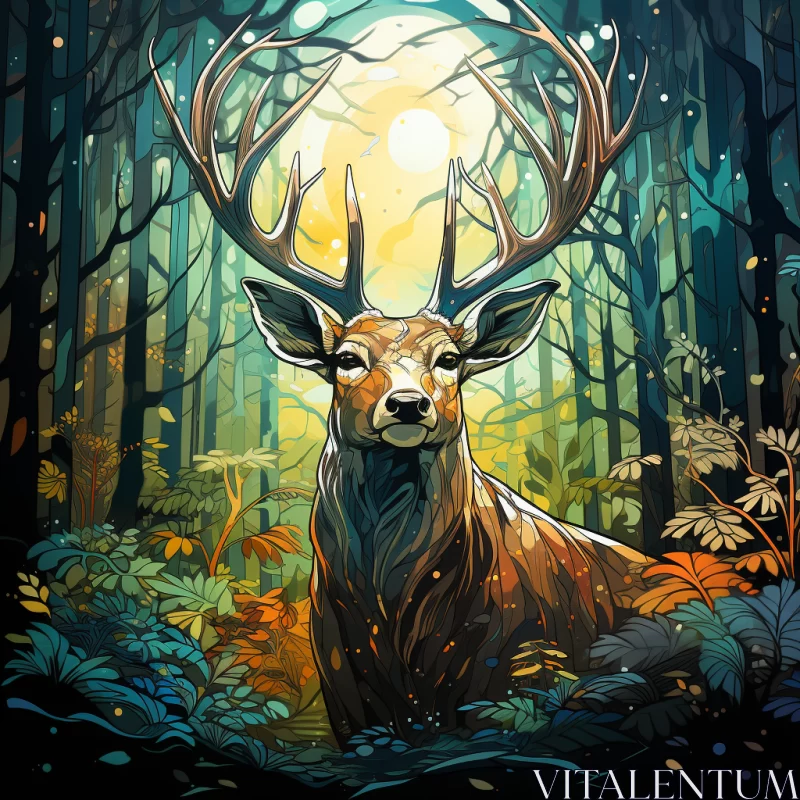 Enchanting Forest Deer - An Illustration in Fantasy Realism AI Image