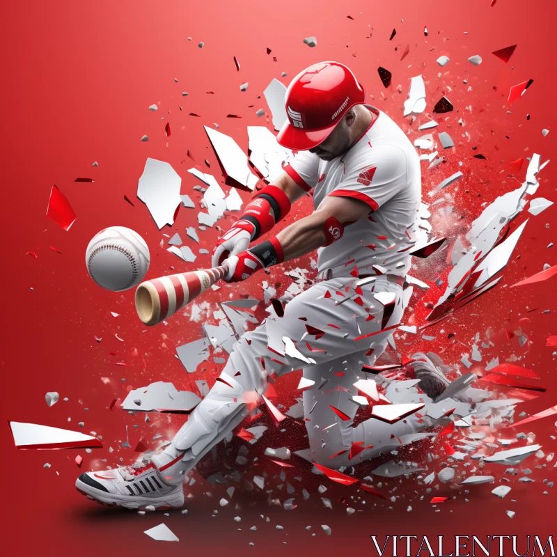 AI ART 3D Baseball Player Image with Abstract, Explosive Narrative