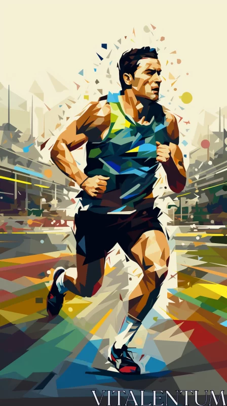 Abstract Low Poly Runner Capturing Motion and Speed AI Image