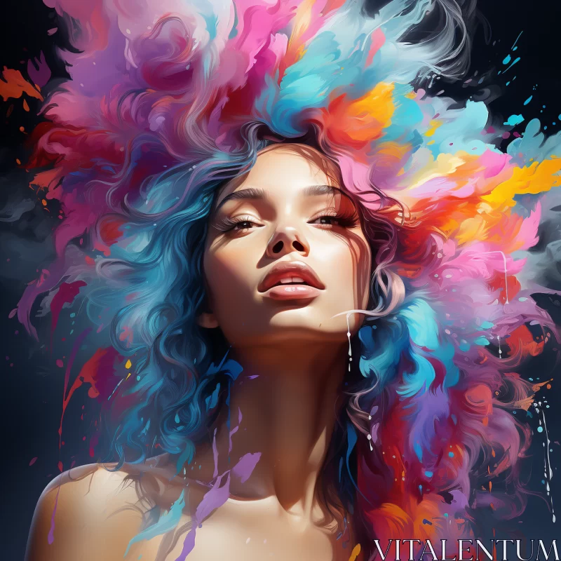 Colorful Cascade Woman Portrait with Abstract Elements AI Image