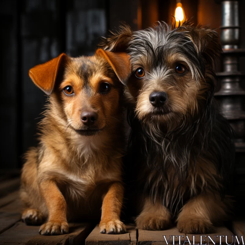 Heartwarming Portrait of Two Dogs on Wooden Floor AI Image