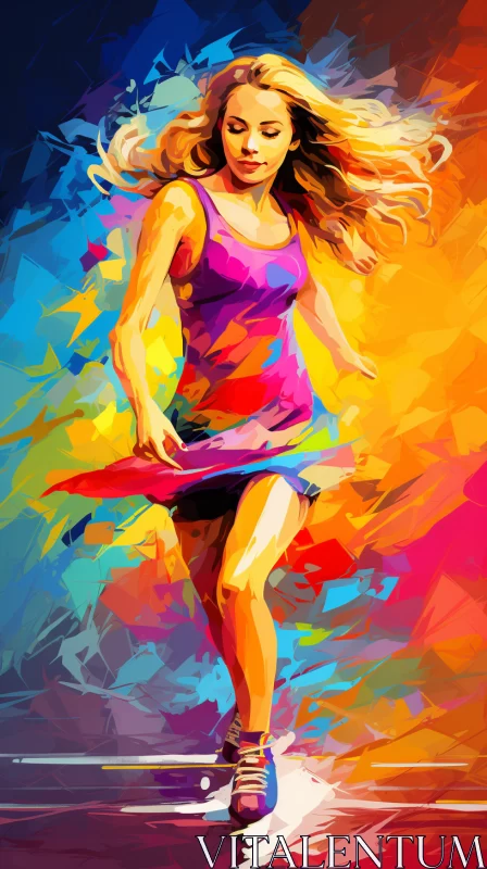 Impressionistic Digital Painting of Skateboarding Woman in Bold Colors AI Image
